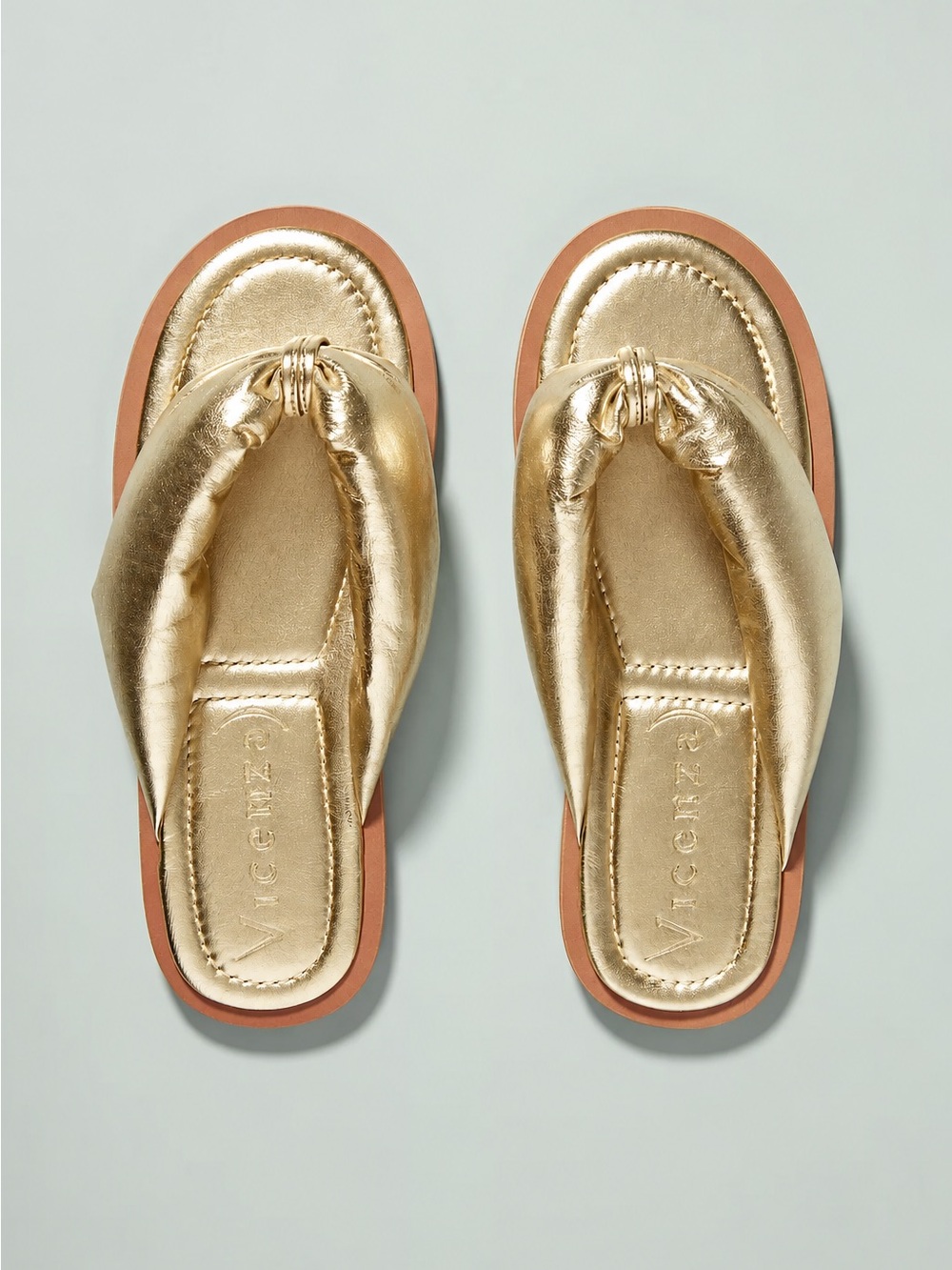 Anthropologie Vicenza Alexia Puffy Flip-Flop Sandals in Gold Size 7